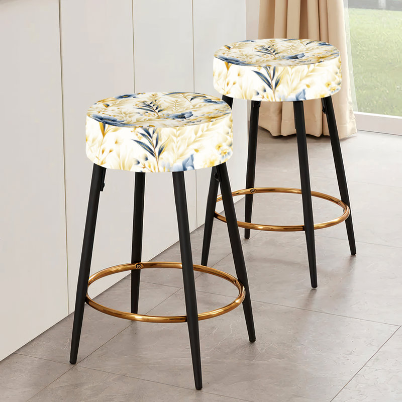 Ensemble de 2 tabourets de bar style bord de mer à motif de fleurs neutres côtières II