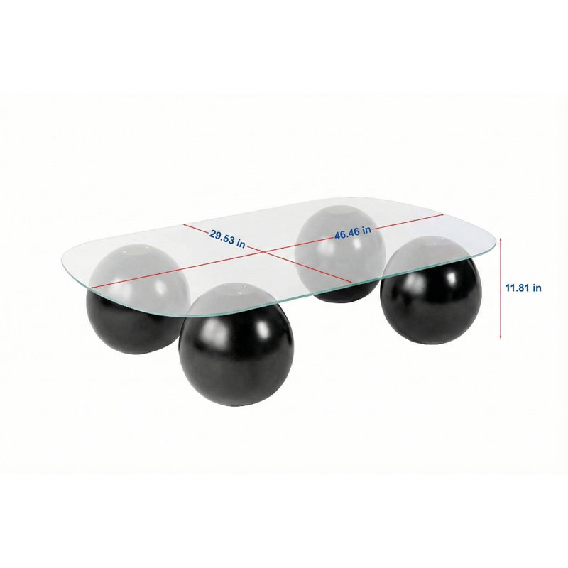 Modern Coffee Table with Tempered Glass Top, 46.5 x 11.8 x 29.5 inches | 100% Tempered Glass (0.24 inches Thick) | Durable Polyurethane Casting Legs | Stylish Black and Grey Design for Contemporary Living Spaces