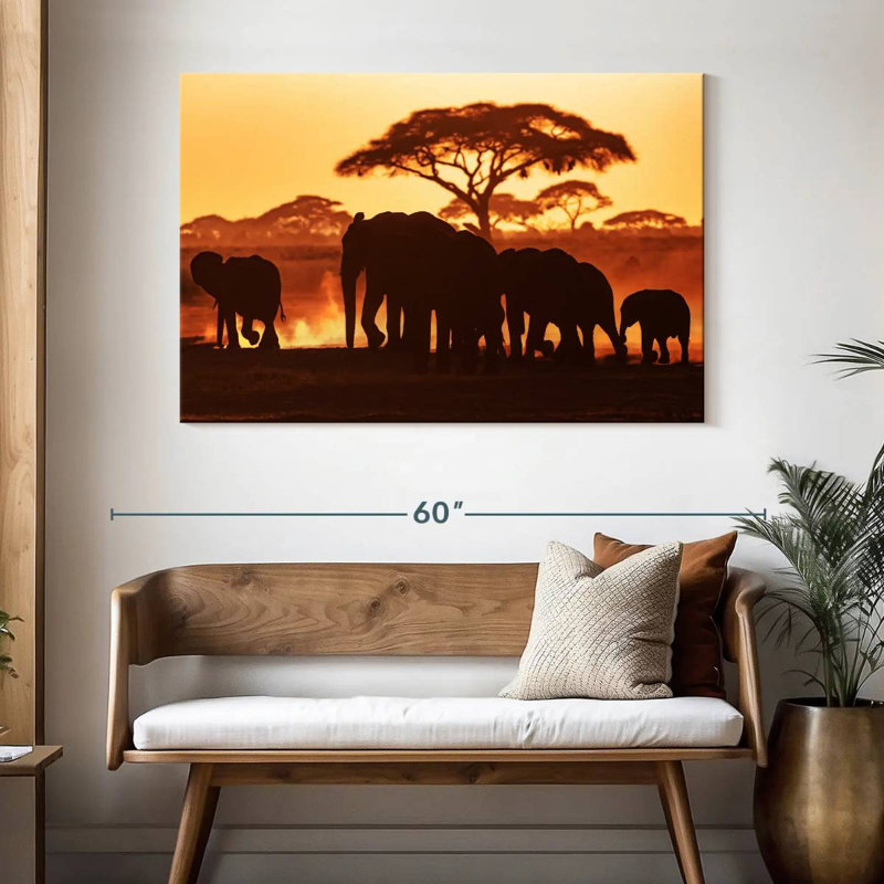Troupeau d'éléphants Brampt à Amboseli, H 32 po x l 48 po