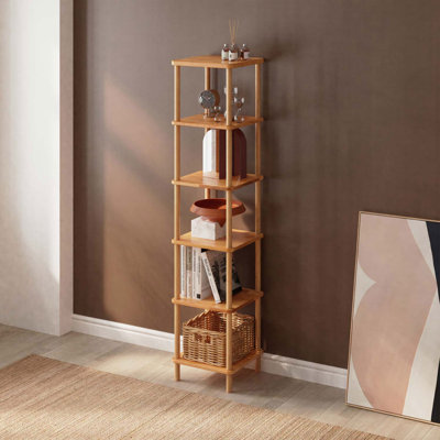 Soho Tall Skinny Etagere Bookcase, Solid Beech Wood Narrow Bookshelf for Small Spaces