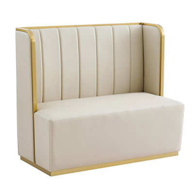 Cabine simple en vinyle crème capitonné, 119 cm x 117 cm, cadre en métal doré