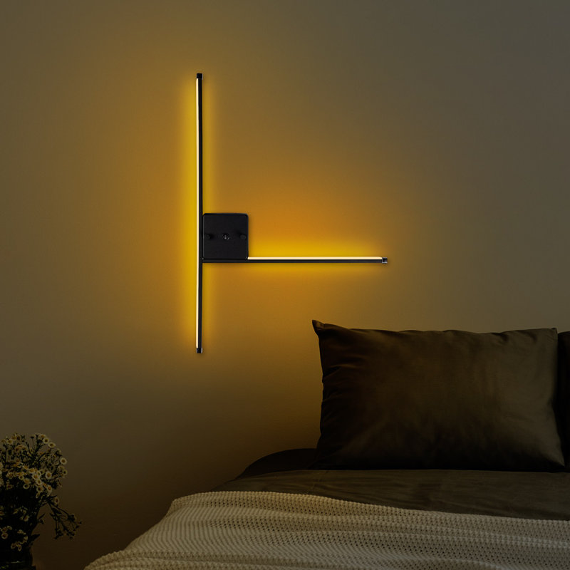 Lampe murale de style industriel, corps en métal noir, 24,0 x 16,5 x 1,2 pouces | Plaque de base de 10,0 po de diamètre | Douille SMD à DEL, 14,4 W, 3000 K | Éclairage moderne pour la maison, parfait pour le salon et la chambre à coucher