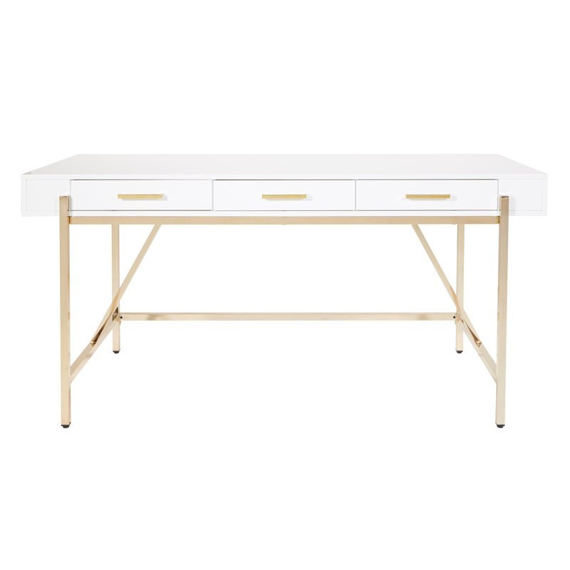 Bureau Vallee avec prises intégrées, Blanc/doré