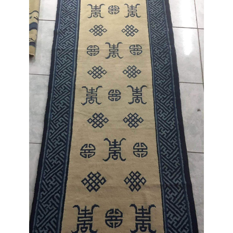 Antique Chinese White and Blue Color Hand Knotted Wool Pile Peking Rug