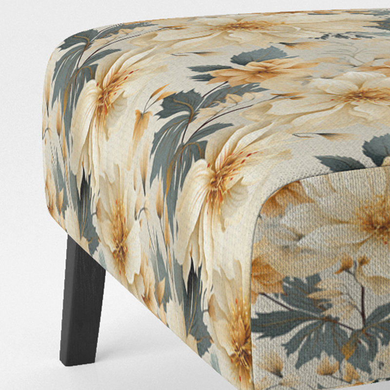 Fauteuil de chambre antique rembourré avec pivoines bleues et bleues III