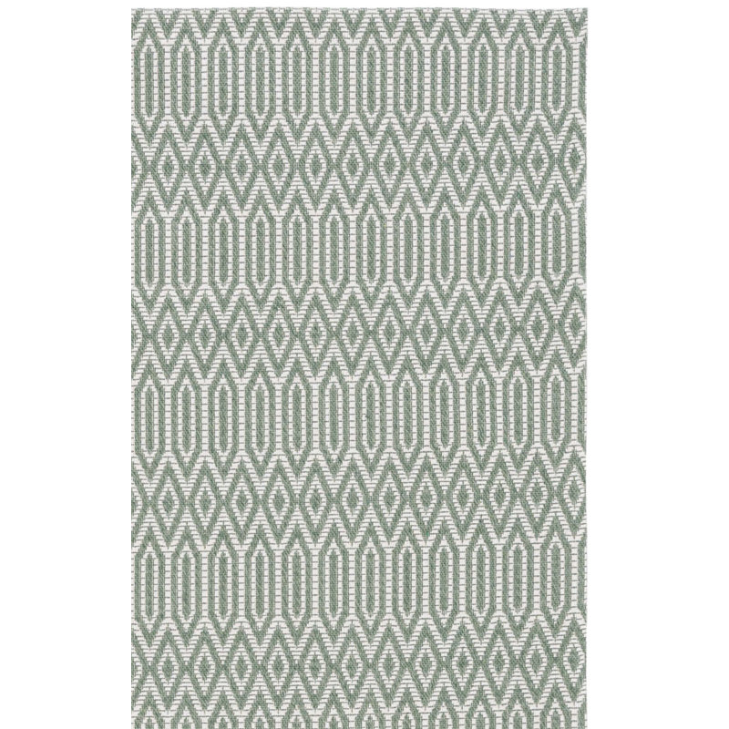 Tapis géométrique en coton vert / ivoire Martha Stewart 405, Rectangle 6 pi 7 po x 9 pi