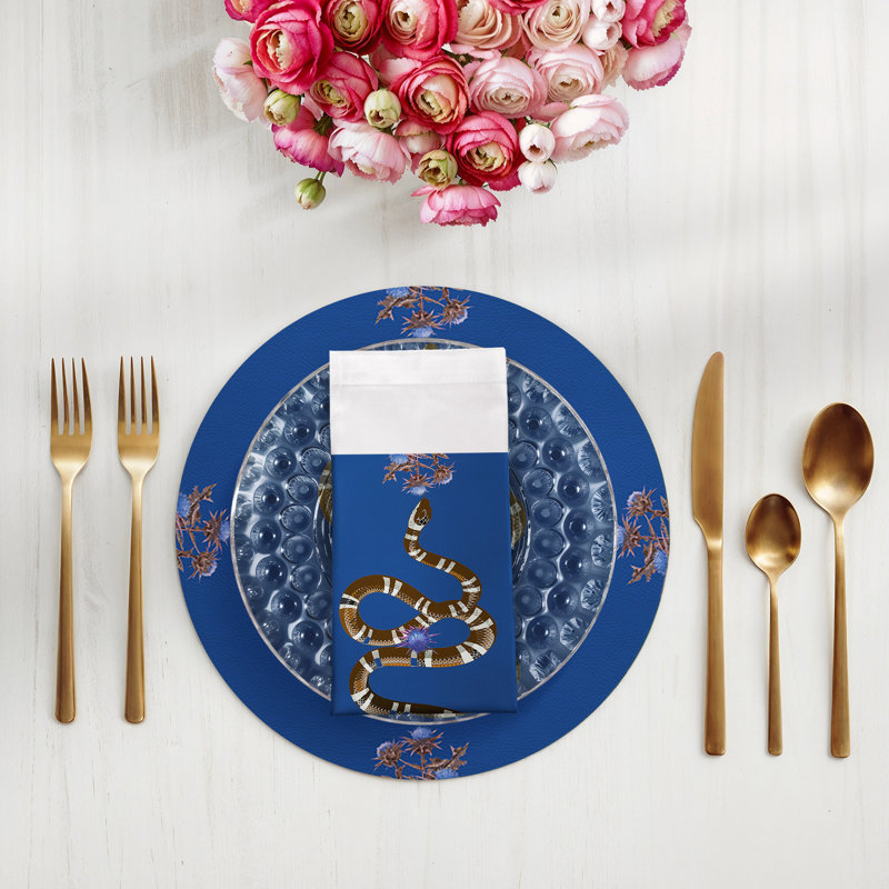 Thistle And Snake Cotton Sateen Dinner Napkins, Blue