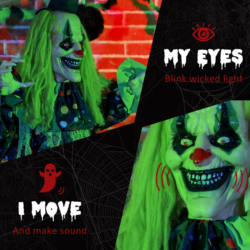6.1' Green-Haired Animatronic Circus Clown Halloween Decoration