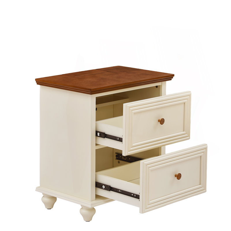 Table de chevet 22,9 po Mid Century Modern, Brun / blanc