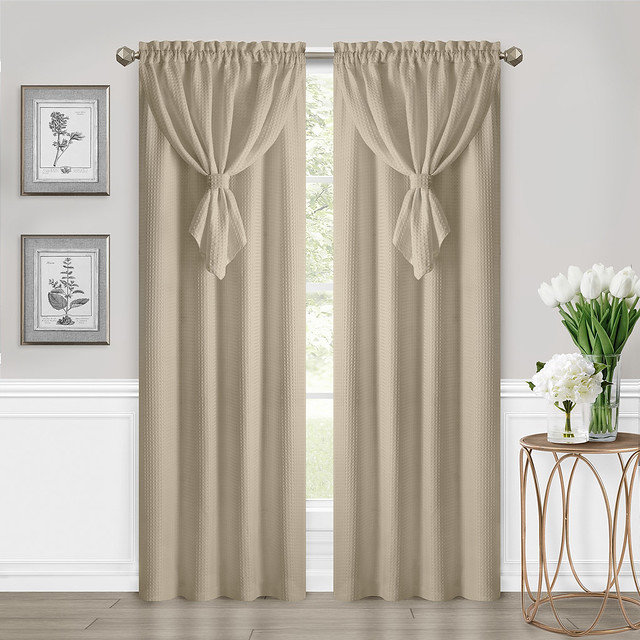 Natural Linen Curtains with Attached Valance