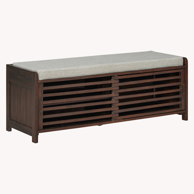 43" Distressed Shutter Storage Bench, Entryway Storage with Storage, Espresso