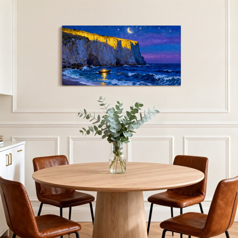 Paysage et nature au clair de lune, H 16 po x l 32 po