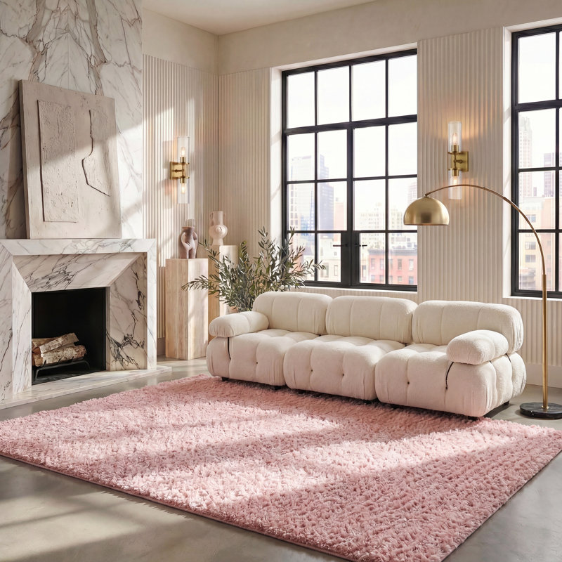 Tapis de couleur unie à poils longs Lindsay, Pink, Rectangle 8 po x 10 po
