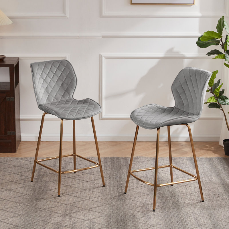 Hulda Ergonomic Bar Stools with Padded Seats and Stylish Gold Legs, Gray, Counter Stool (24" Seat Height)