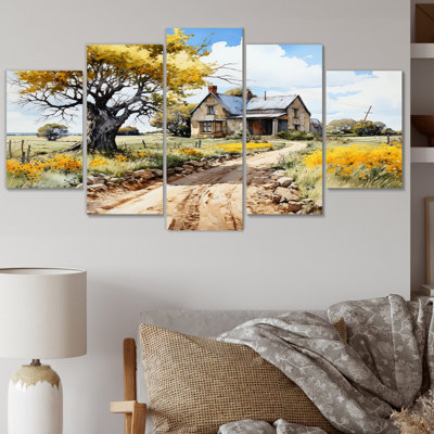 Ferme campagne élégance II sur toile, 5 pièces