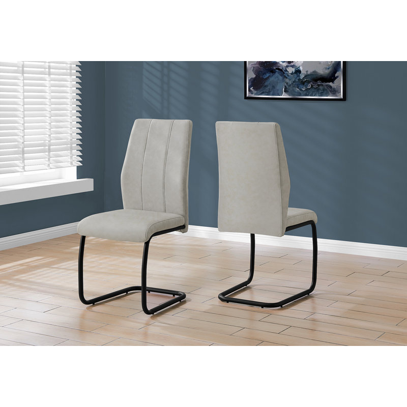 Chaise de salle à manger, ensemble de 2, latérales, rembourrées, cuisine, salle à manger, hauteur 39 po, tissu gris, métal noir, contemporain, moderne