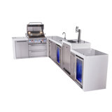 Mont Alpi Premium 4-burner 82"x161" L-shaped Deluxe Stainless Steel Modular Outdoor Kitchen Island Bbq Gas Grill + Beverage Center Refrigerator Faucet & Sink + Kegerator + Storage Drawers & Cabinets