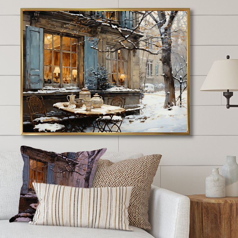 «Paris City Tower Winter Winter Charm II», art mural de la ville de Paris, Cadre flottant doré, H 24 po x l 32 po x P 1 po