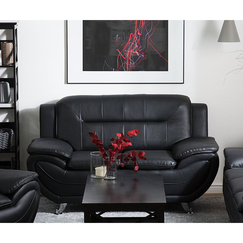 Katarina 2 Seater Faux Leather Loveseat, Black