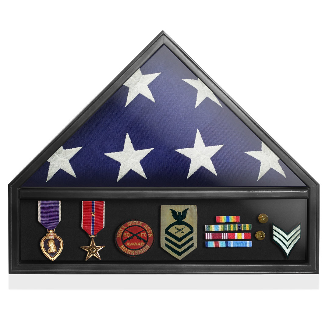 Reminded Military Medal & Burial Flag Shadow Box Display Case Reminded 