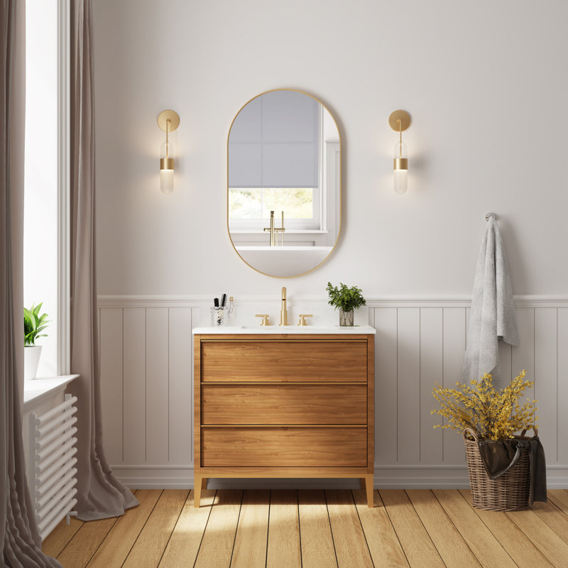 Miroir de salle de bain mural, Or brossé, 40 po x 24 po