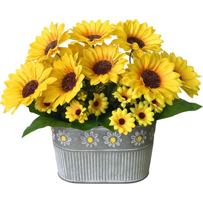 Rustic Faux Sunflowers In Pot