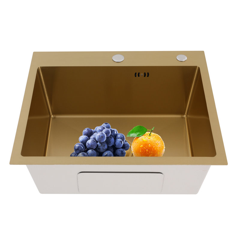 Ensemble d'évier de cuisine rectangulaire moderne en acier inoxydable avec tuyau d'évacuation moderne, Doré