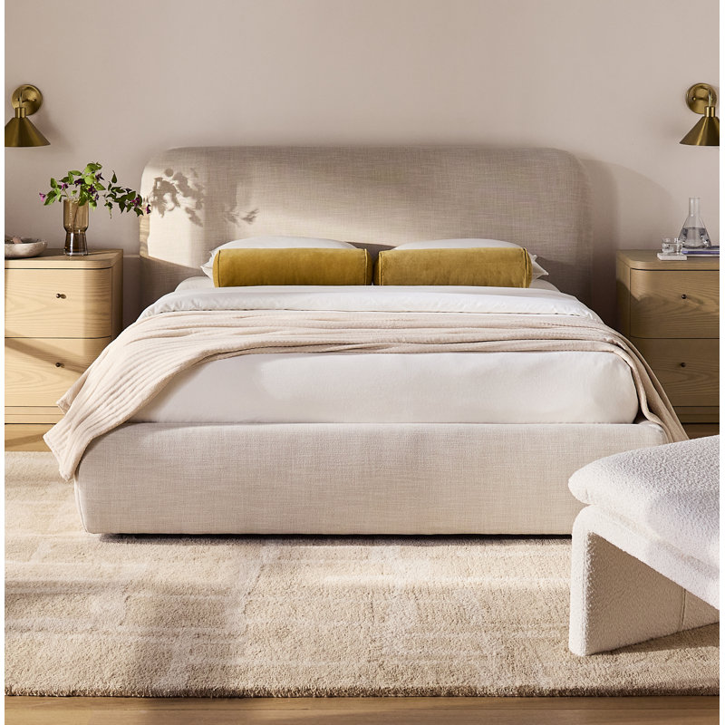 Bella Upholstered Platform Bed, King, Capri Wicker Chenille