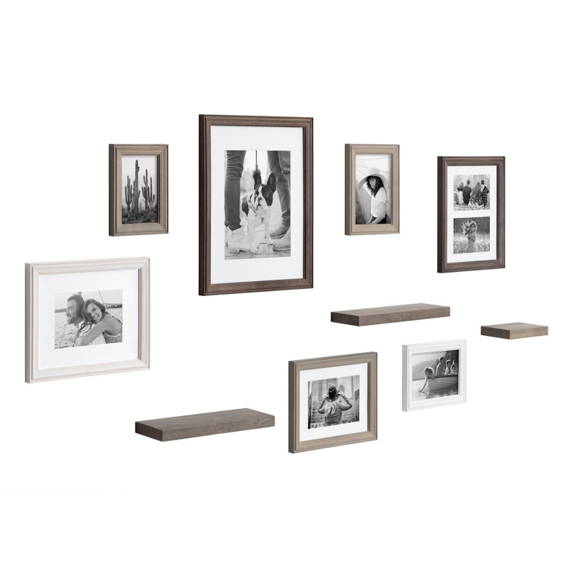 Helf Wood Beveled Picture Frame - Set of 10 with Mat, Multicolor