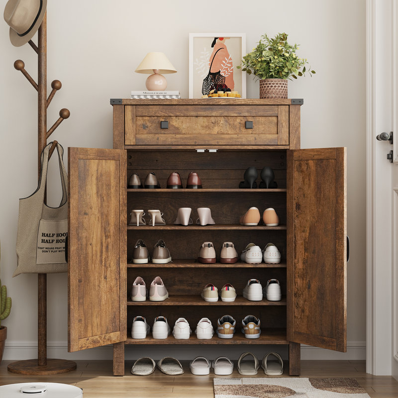 Armoire de rangement pour chaussures avec portes et tiroir, Blanc