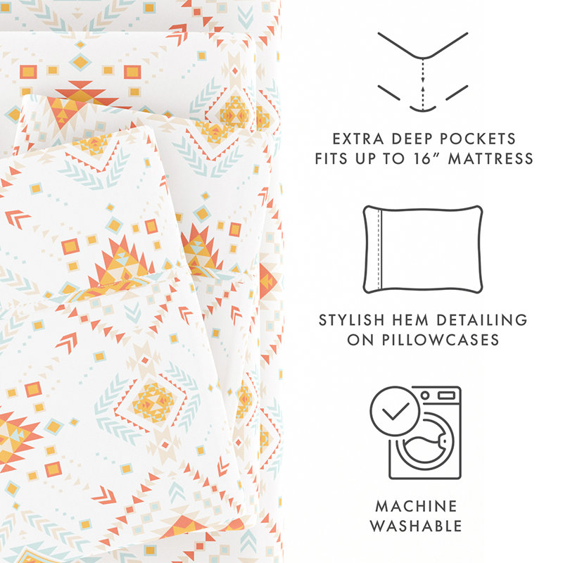 Aztec Dreams Twin Microfiber Sheet Set in Multicolor Print