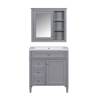Ensemble de meuble-lavabo autoportant 30 po avec lavabo supérieur, meuble-lavabo moderne avec 2 tiroirs et un tiroir basculant, meuble-lavabo autoportant avec miroir et meuble-lavabo simple