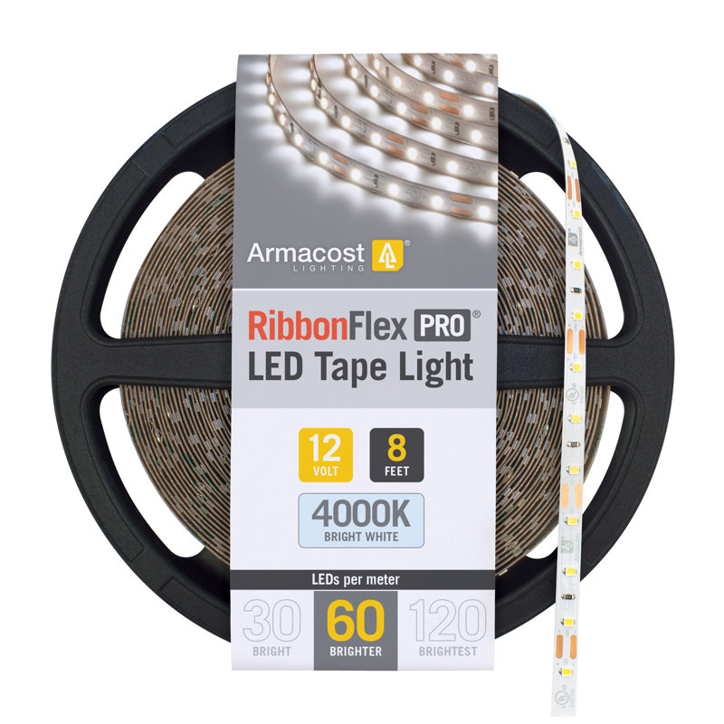 RibbonFlex Pro, 12 V, 4 000 K, 60 DEL / M, IP20, bande de lumière sous l'armoire 2,5 M, 8.2 ft, 4000K