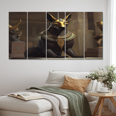 Vintage Anubis Ancient Egyption Jackal God - Egyptian Woman Canvas Art Print - 5 Equal Panels -  Bungalow Rose, A5528C1AE5D949A6BF1D724F19C0CEF4