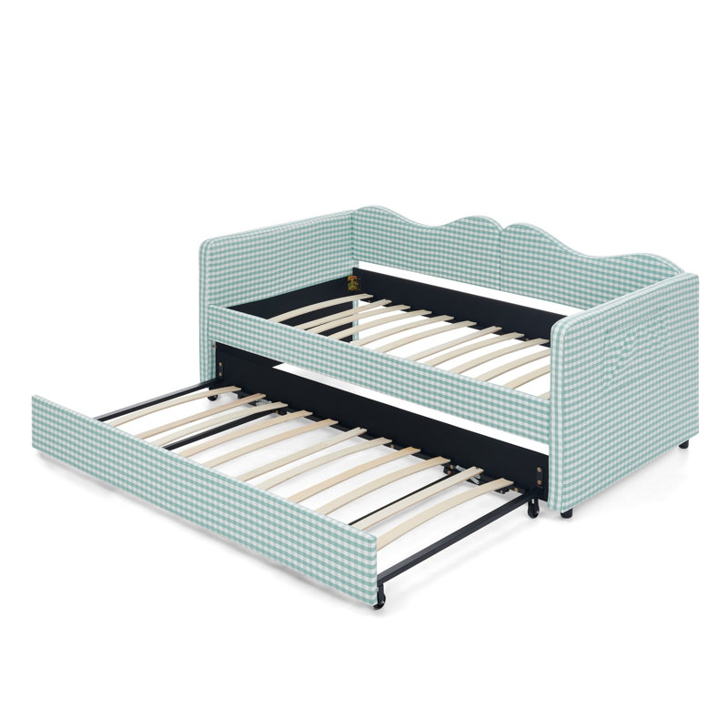 Lit de jour moderne, lit de jour rembourré équipé d'une base de lit gigogne escamotable et d'une poche de rangement latérale, canapé-lit multifonctionnel pour chambre à coucher et chambre d'amis