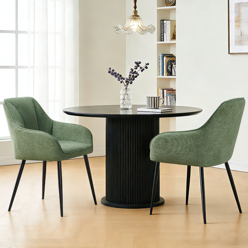 Scandinavian Soft Textured Armchair Upholstered with Thickened Cushion Dining Chair, 2, Sage Moss