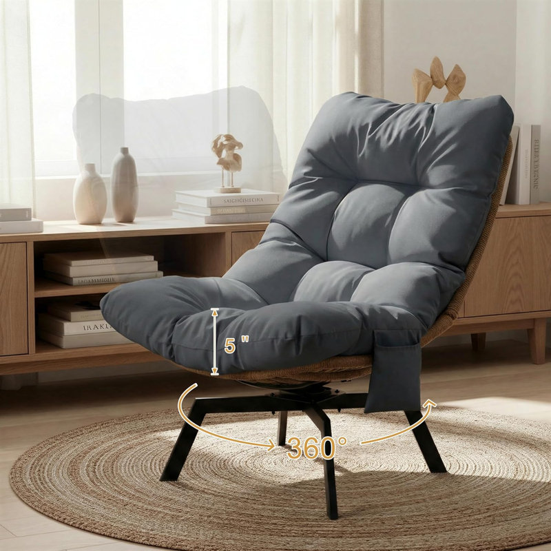 Ensemble de 2 chaises d'appoint en rotin avec siège et coussin surdimensionnés Modern