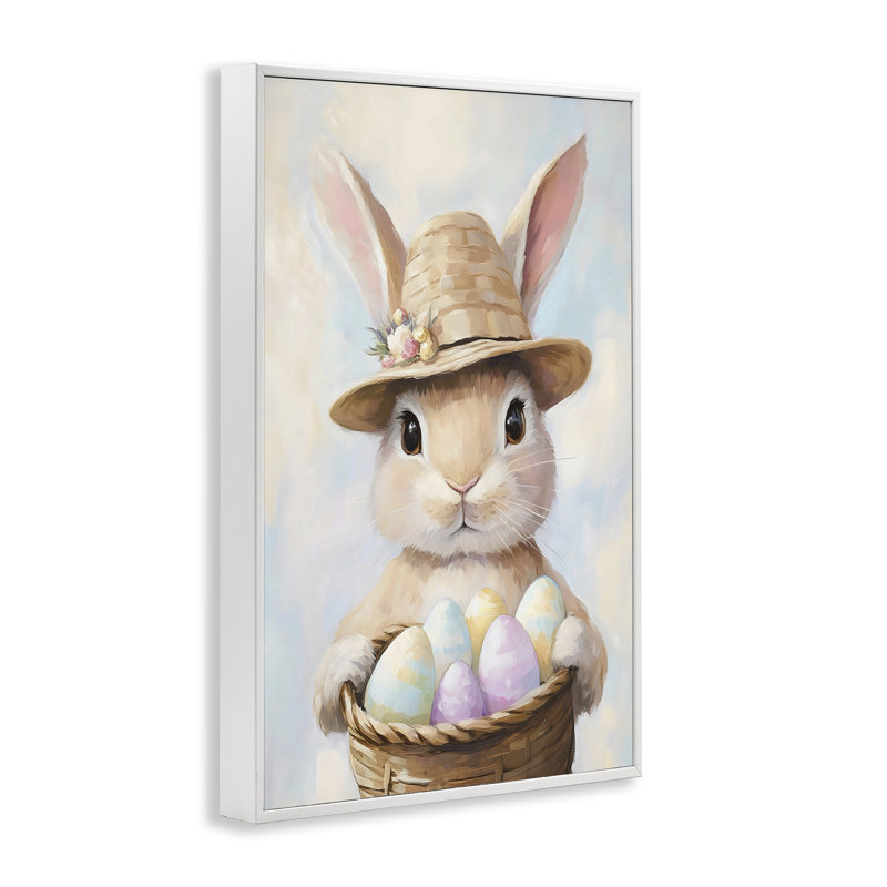 Lapin avec panier à œufs de Pâques, estampe numérique, design par The Prints Vibe, 30 x 20, Encadrement giclée blanc côtier