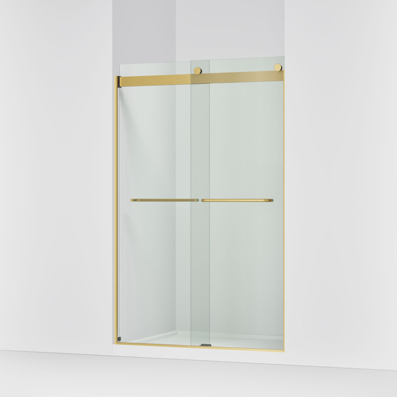 Levity 47.63" x 74" Bypass Shower Door with CleanCoat® Technology, Moderne Brass, Crystal Clear