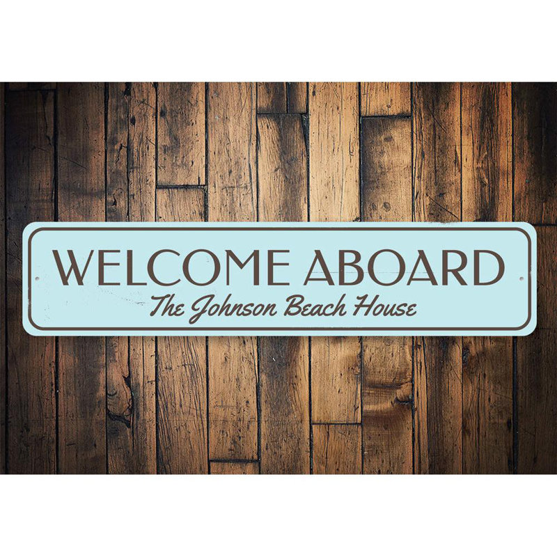 Panneau «Welcome Aboard Beach House» en aluminium, H 4 po x l 18 po x P 0,04 po