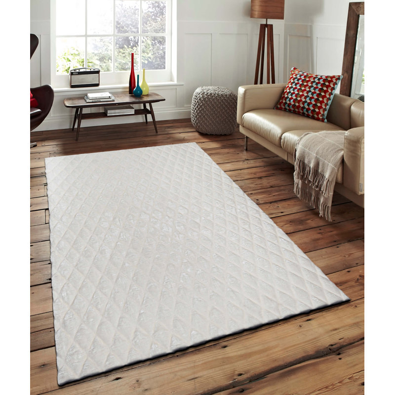 Tapis blanc rectangulaire en polyester tissé à la machine 2 pi x 3 pi 4 po Samons