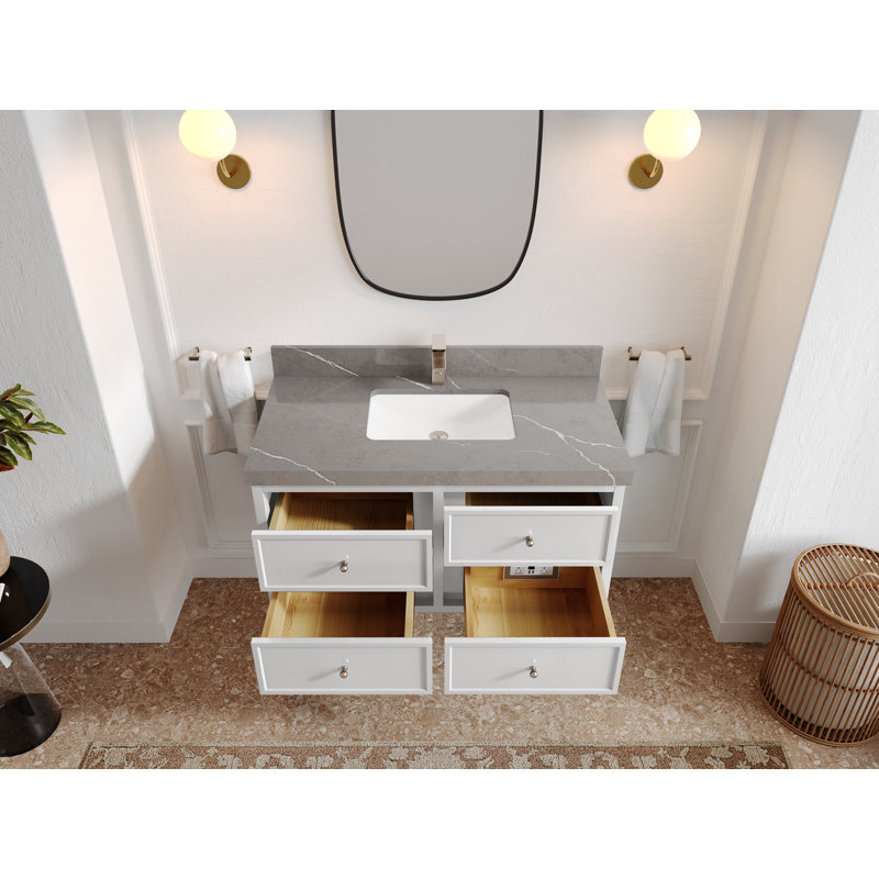 Meuble-lavabo simple 42 po avec plateau en quartz Yavonia