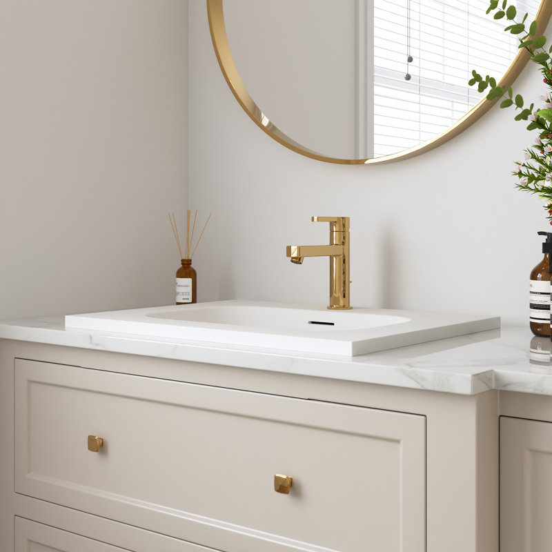 White Acrylic Rectangular Drop-In White Bathroom Sink 23 5/8'' X 18 1/8'' With Overflow and Faucet Hole