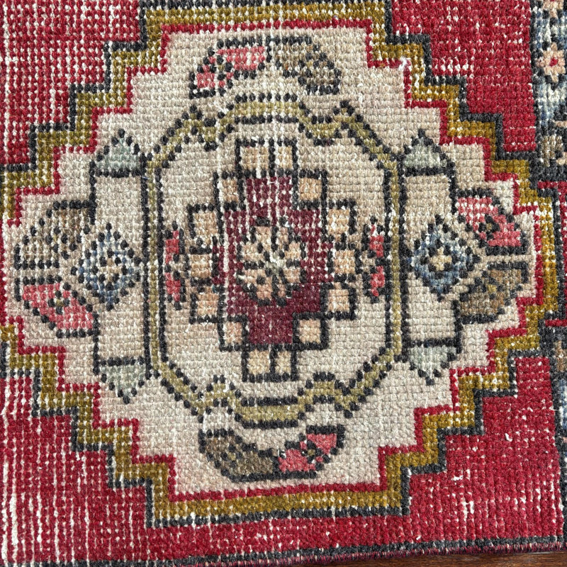 Vintage Small Turkish Rug in Red for Entry or Kids Room Made from Authentic Wool