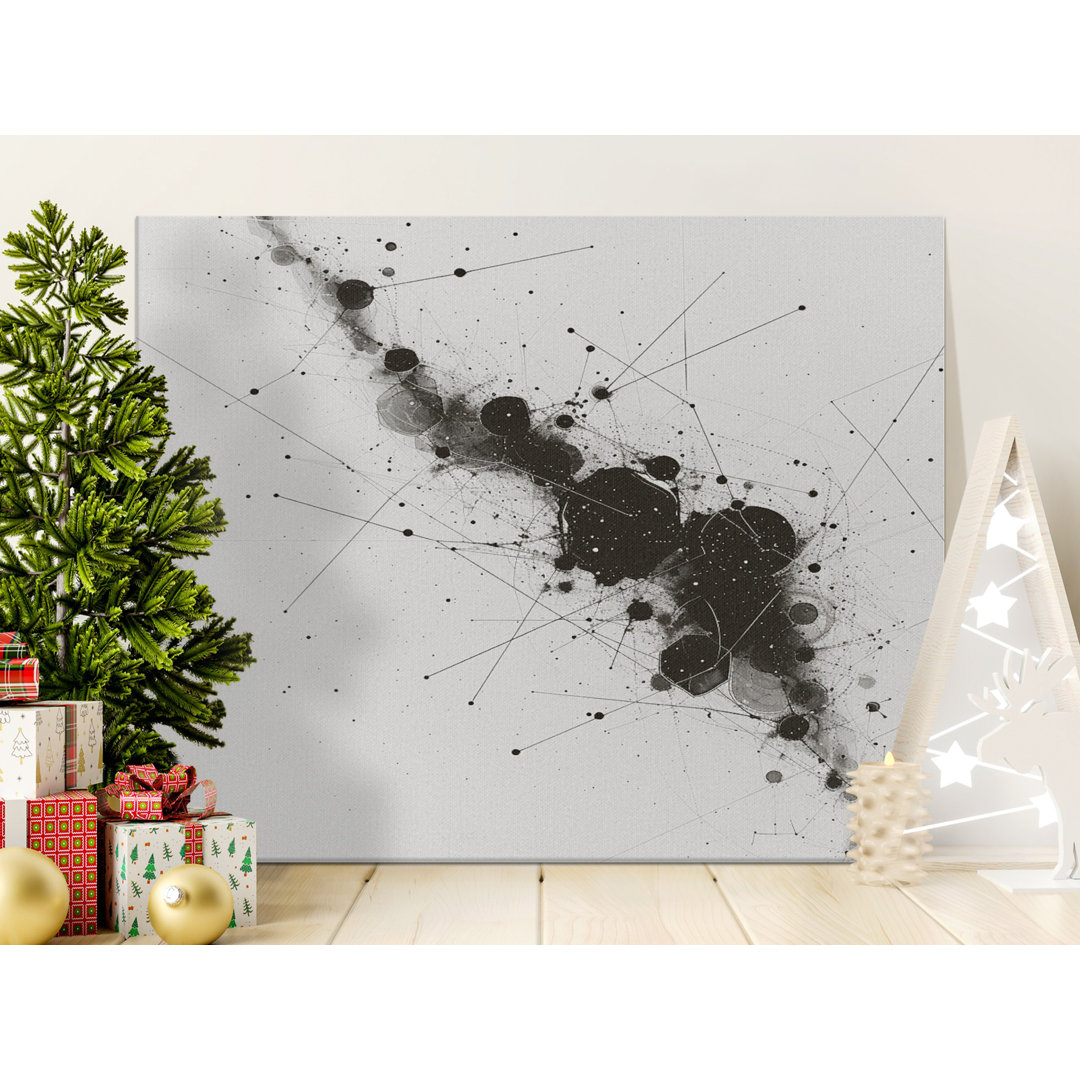 Abstract Cosmic Flow Canvas Art Print, Black White Modern Minimalist Wall Decor, Celestial Network Design Canvas for Home Office