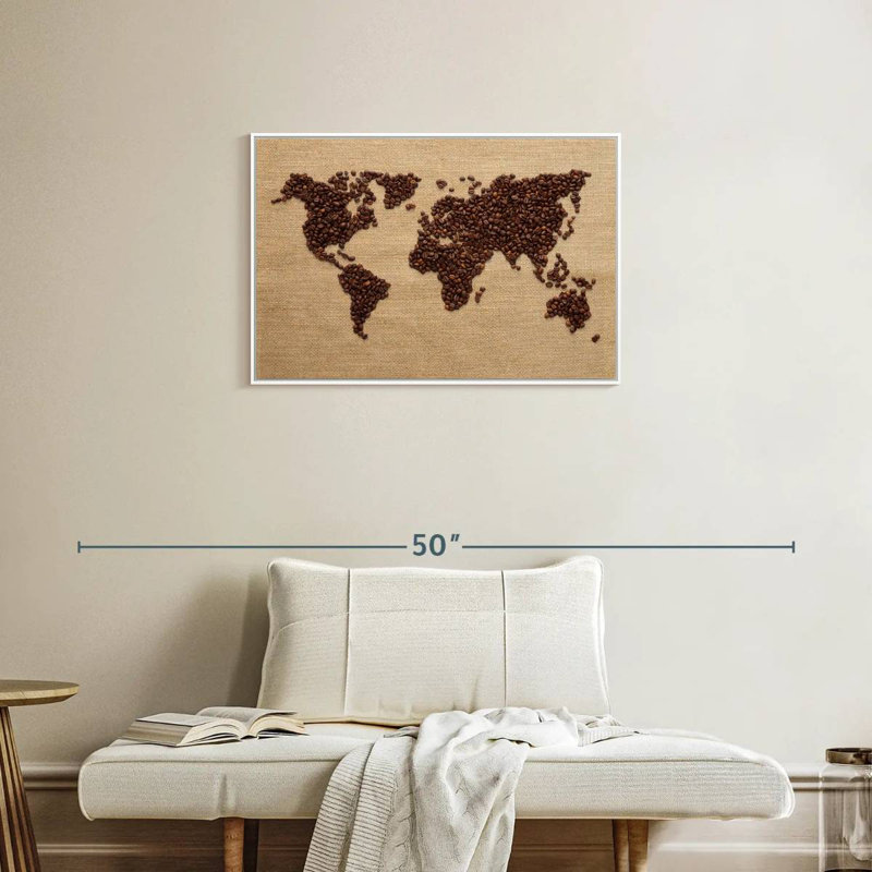 Monde du café, 31 po x 21 po, Cadre flottant blanc