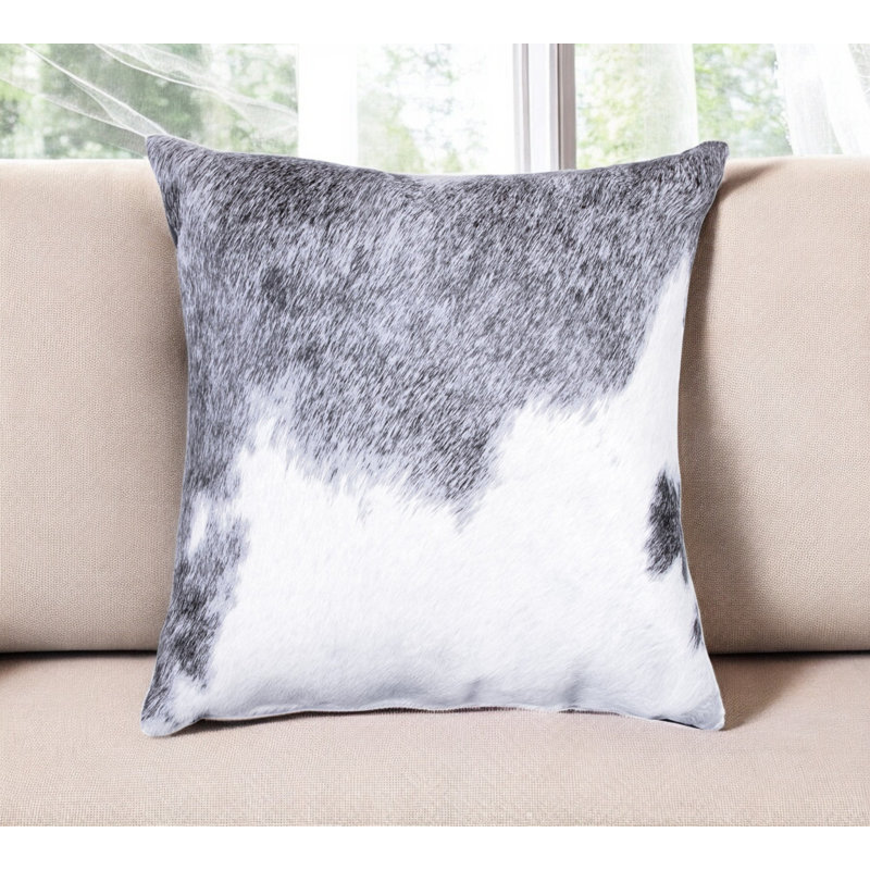 18" Grey and White Cowhide Throw Pillow