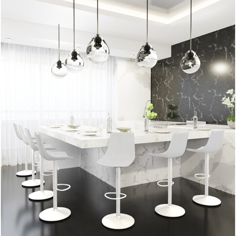 Tabouret de bar à hauteur réglable revêtu de cuir avec base en fer blanc, Gris clair