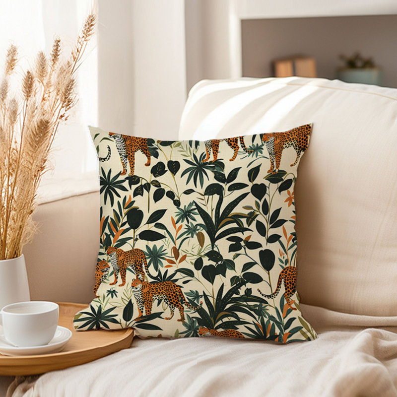 Animals Leopard and Botanical VI Leopard Pillow Cover, 16"H x 16"W