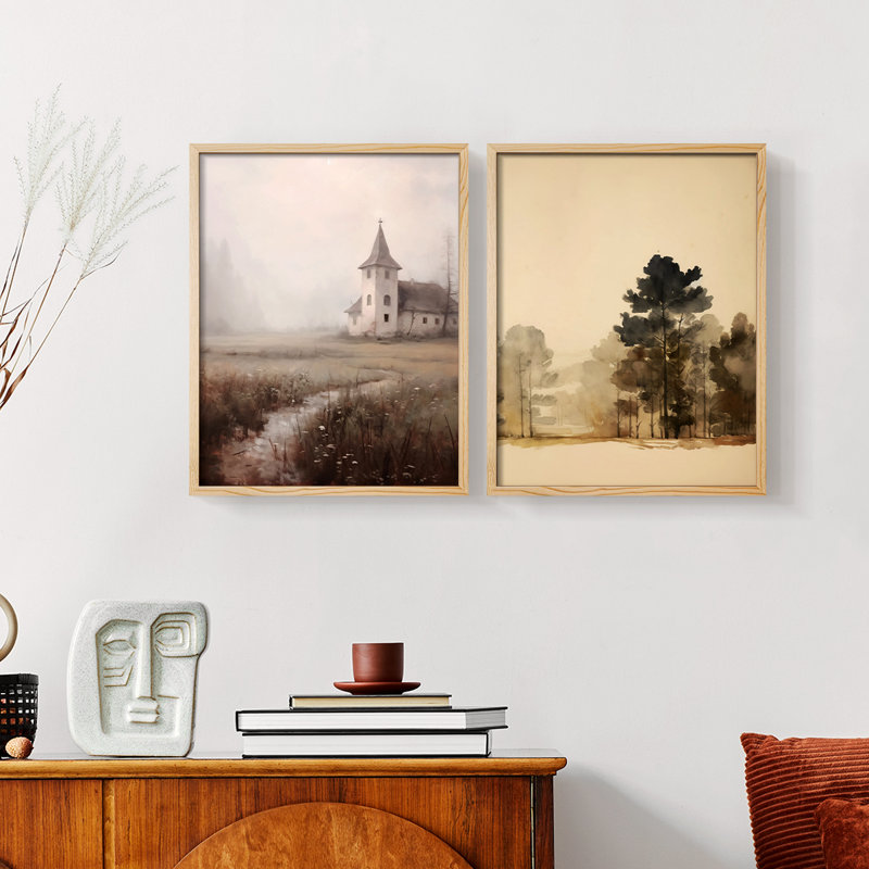 «Vintage Landscape L III», impression giclée sur cadre - ensemble de 2, Naturel, H 12 po x l 30 po